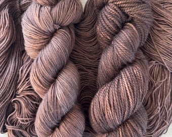 Castano Brown Hand Dyed Yarn: Superwash Merino Wool, Worsted, Fingering, DK Weight