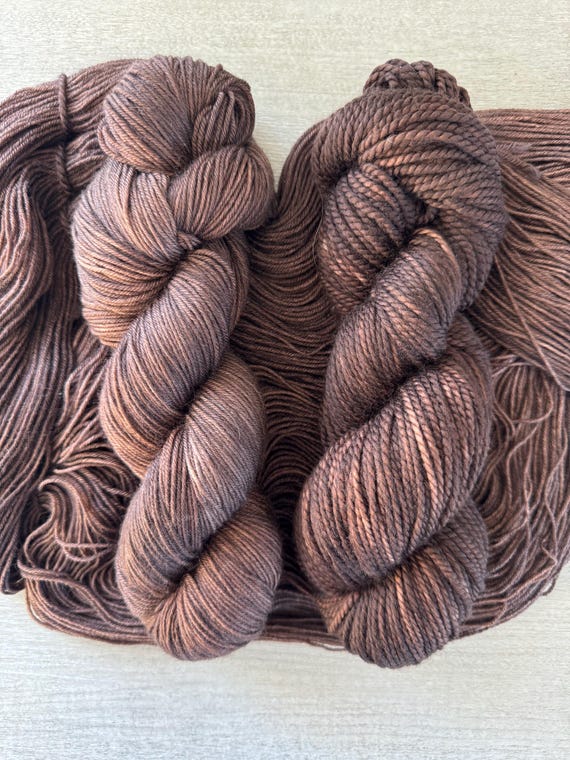 Brown tonal yarn hand dyed yarn sock yarn fingering weight yarn super wash merino yarn DK weight silk yarn dark brown worsted weight yarn