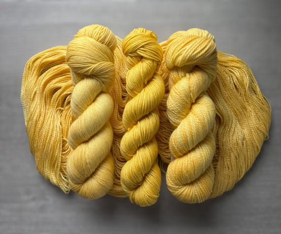Yellow Daffodil tonal yarn hand dyed yarn sock yarn fingering weight yarn super wash merino yarn DK weight silk yarn worsted weight yarn