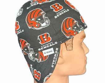 Casquette de soudeur, tissu NFL, Bengals de Cincinnati, bonnet de tuyauteur, bonnet de soudeur, NFL, casquette de mort, tissu en coton, réversible, fait main