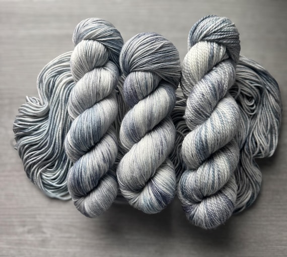 Gray variegated hand dyed yarn sock yarn fingering weight yarn super wash merino yarn DK weight silk yarn worsted weight yarn for knitting