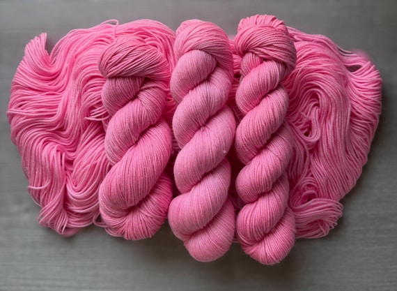 Pink semi solid yarn hand dyed yarn sock yarn fingering weight yarn super wash merino yarn DK weight silk yarn worsted weight yarn