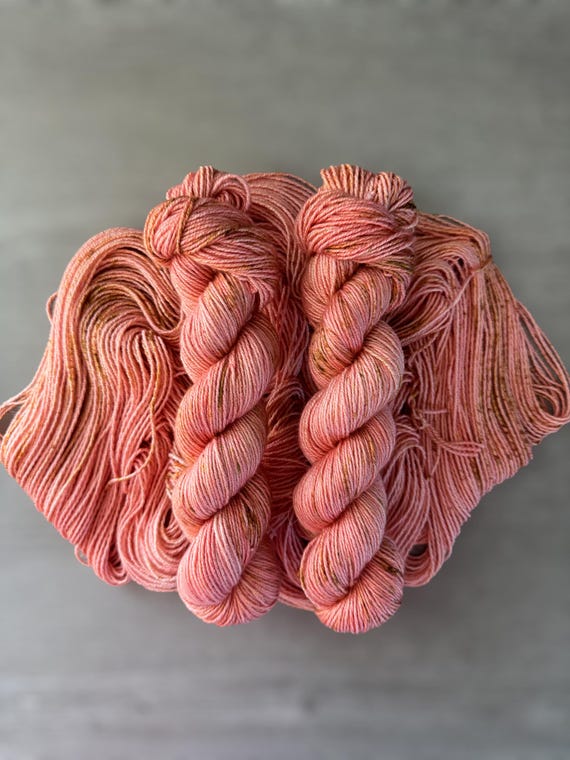 Hand Dyed Yarn Super Wash Merino and Silk Yarn Soft Drape Shawl Yarn Silk DK Weight Yarn Rose Gold Semi Solid Yarn Speckled Yarn Knitting