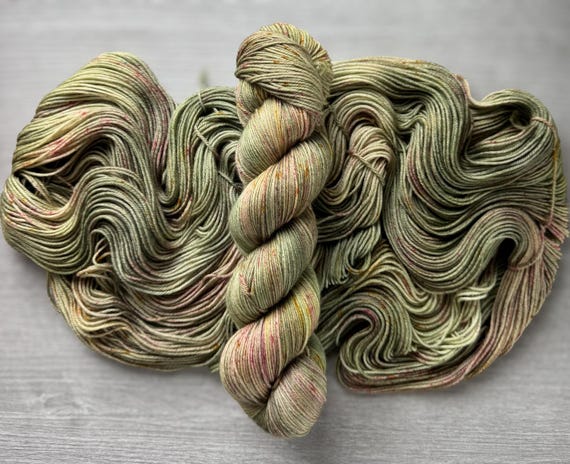 Variegated hand dyed sock yarn Painted Turtle green gold red fingering weight yarn super wash merino wool yarn indie dyed yarn