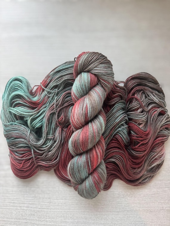 Veriegated sock yarn hand dyed Sonora Sunrise yarn fingering weight yarn turquoise brown deep red super wash merino yarn for knitting
