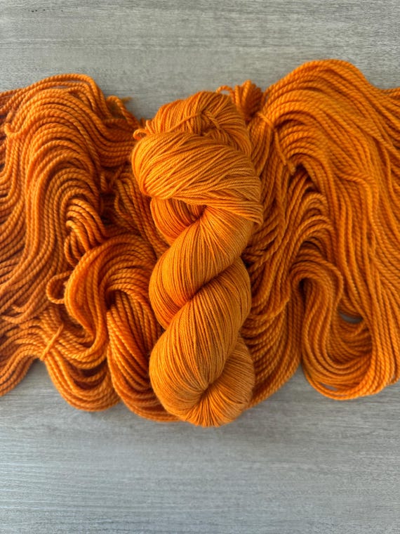 Tangerine orange semi solid yarn hand dyed yarn sock yarn fingering weight yarn super wash merino silk DK weight yarn worsted weight yarn