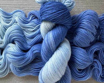 blue hand dyed yarn ombre gradient sock yarn fingering weight yarn super wash merino yarn DK weight tonal yarn for knitting crochet