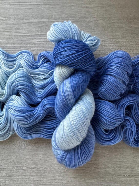 blue hand dyed yarn ombre gradient sock yarn fingering weight yarn super wash merino yarn DK weight tonal yarn for knitting crochet