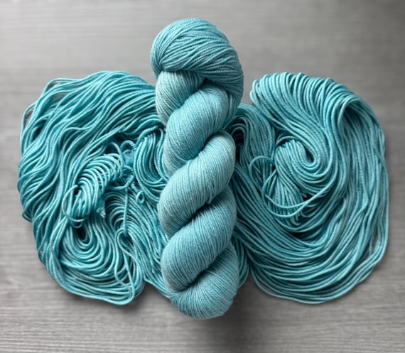 DK Weight yarn hand dyed yarn semi solid sock yarn fingering weight yarn super wash merino wool yarn robins egg blue indie dyed