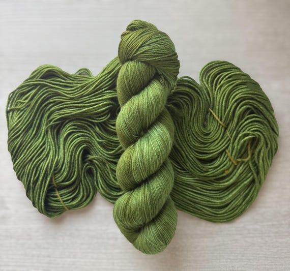 Hand Dyed Green Yarn Fingering Weight Yarn Worsted Weight Super Wash Merino DK Silk Yarn Sock Weight Yarn Tonal Dark Green Yarn for Knitting