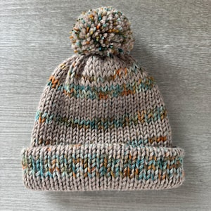 Childs Knitted Beanie Hat, Baby Alpaca Yarn, Superwash Merino, 2 Sizes, Pom Pom Optional, Toddler Winter Toque, Soft Natural Fiber Yarn