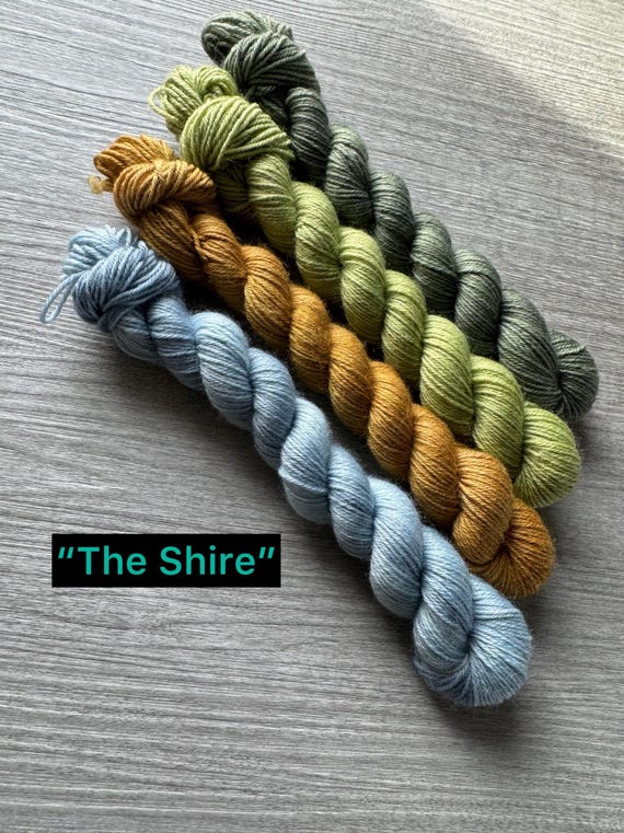 Mini skein yarn set fingering weight yarn semi solid yarn set blue green grass forest brown super wash merino yarn sock yarn LOTR inspired