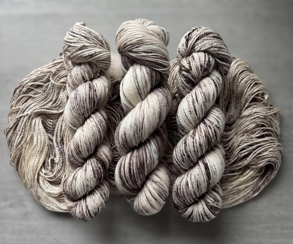Speckled Hand Dyed Yarn Birch Bark Worsted Weight Super Wash Merino Silk Yarn Indie Hand Painted Fingering Weight Yarn Silk DK Weight Yarn