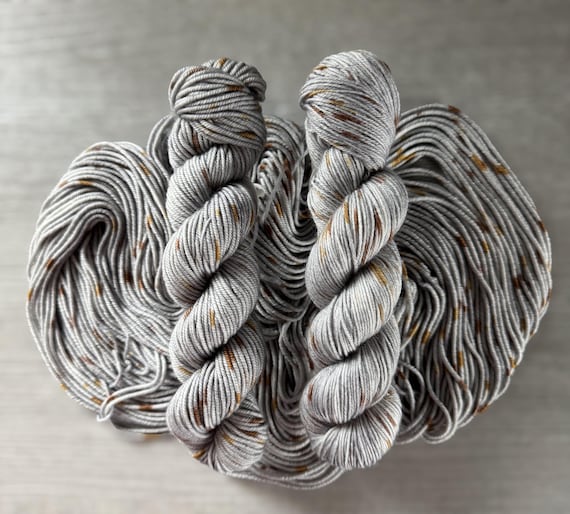 Tweed style yarn hand dyed fleck yarn mini sock yarn fingering weight yarn super wash merino yarn DK weight yarn gray tonal yarn