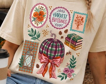 Cottagecore Fall Floral PNG, Preppy Autumn Stamp Shirt Design, Trendy Fall Collage, Coquette Pumpkin DTF, Trending Boutique Design