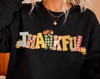 Thankful PNG, Fall Shirt Design, Patchwork Thanksgiving Design, Trendy Autumn Graphic, Trending Preppy PNG, Pumpkin PNG (Digital Download)