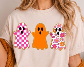 Cute Halloween Ghosts PNG, Preppy Check Pattern Shirt Design, Fall Sublimation DTF, Trendy Coquette Spooky Season PNG (Digital Download)