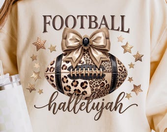 Coquette Brushstroke Football PNG, Preppy Leopard Print Sports Design, Football Hallelujah, Touchdown Season PNG, Football Mom Shirt