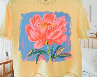Preppy Floral PNG, Boho Flower Sublimation, Brushstroke Peony Shirt Design, Bright Flowers PNG, Trending Painted Design (Digital Download)