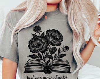 Vintage Linocut Floral Book Shirt Design, Just One More Chapter Tshirt Design, Book Lover T-shirt PNG, Boho Flowers Sublimation File
