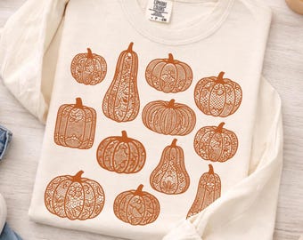 Fall Pumpkins PNG, Autumn Shirt Design, Faux Glitter PNG, Pumpkin Patch Sublimation, Modern Trendy Preppy Thanksgiving PNG In 5 Colors
