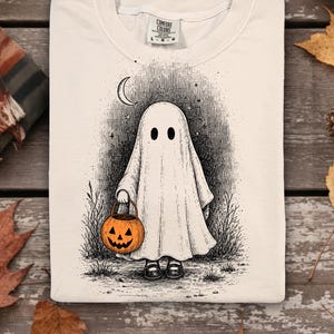 PNG Saison des frissons, PNG fantôme mignon, motif vintage pour t-shirt d'Halloween, PNG citrouille rétro (téléchargement numérique)