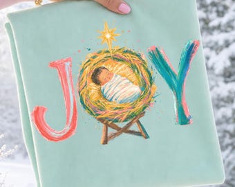 Joy PNG, Baby Jesus In The Manger PNG, Christmas Coquette Shirt Design, Trendy Holiday PNG, Preppy Merry Christmas Png (Digital Download)