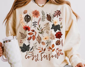 Boho Blumen Herbst PNG, Aquarell Herbst PNG, Herbst Vibes PNG, Sublimationsdesign der gemütlichen Saison, Cottagecore T-Shirt Design, Wildblumen T-Shirt Png