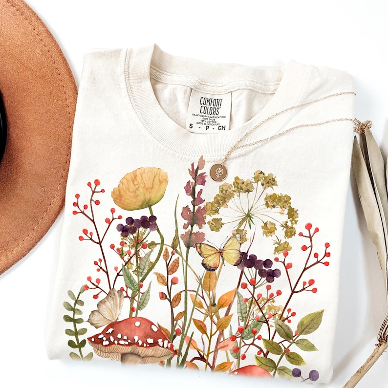 Boho Floral automne PNG, aquarelle automne PNG, automne Vibes PNG, téléchargement graphique fairycore, conception de tshirt cottagecore, t-shirt fleurs sauvages png image 2