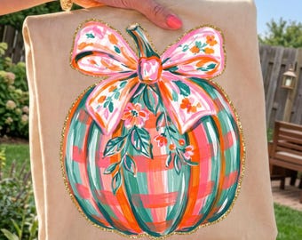 Pumpkin PNG, Fall Shirt Design, Watercolor Brushstroke Thanksgiving Design, Trendy Autumn Graphic, Trending Preppy PNG, Faux Glitter PNG
