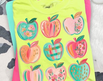 Preppy Apple PNG, Teacher Apple Clipart, Neon Apple PNG, Back to School Design, Teacher Shirt Sublimation, School Clipart (Digital Download)