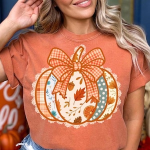 Noeud de citrouille d'automne floral preppy PNG, sublimation automne Design, citrouille dentelle PNG, petits fleurs, tshirt d'automne coquette, citrouille saison des cliparts