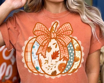 Preppy Floral Fall Pumpkin Bow PNG, Autumn Sublimation Design, Pumpkin Lace PNG, Ditsy Floral, Coquette Fall Tshirt, Pumpkin Season Clipart