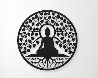 Buddha Tree of Life Metal Wall Art: Zen Yoga Decor