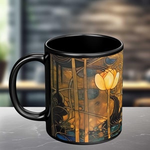 Dark Academia Mug - Medieval Floral Mug - Dark Academia Floral Mug - Medieval Mug, Black Ceramic Mug, Unique Coffee Mug, Aesthetic Mug