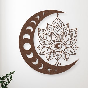 Mandala Metal Wall Decor, Lotus Flower Metal Wall Art, Above Bed Decor, Yoga Lover Gift, Spiritual Home Decoration, Moon Phase Wall Hanging