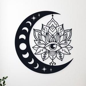 Lotus Moon Phase Wall Decor Mandala Wall Art Metal Art Indoor Outdoor Hanging Housewarming Gift Lotus Flower Wall Decor Yoga Wall Decor