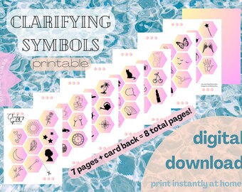 Clarification des symboles : jeu de cartes oracle imprimable de 63 pièces | cartes de clarification | cartes divinatoires | oracle de poche | boutiques métaphysiques | spirituel
