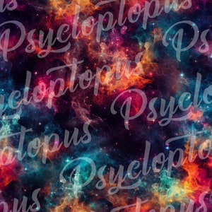 Nebula Stars Colorful, Surreal Seamless Pattern, PNG, Commercial Use