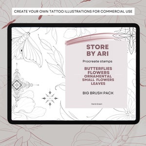 150+ Procreate Botanical Stamps | Floral Procreate Stamps | Ornamental Tattoo Procreate Flowers Stamps | Procreate | Commercial use included