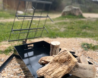 Argentine style grill with drawer and iron stake cross