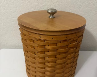 Vintage 2005 Longaberger Canister Basket with Liner and Wooden Lid