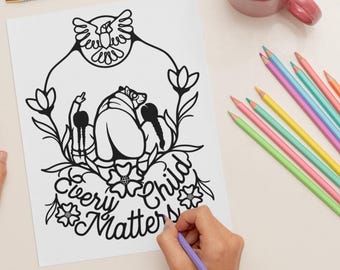 Desenho para colorir "Toda Criança Importa", Arte Indígena Binesi - Download Digital