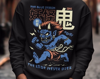 Oni The Blue Demon Sweatshirt - Japanese Yokai Shirt - Japan Folklore Gift