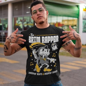 Das Grim Rapper T-Shirt - Sensenmann Shirt - Musikalisches T-Shirt - Lustiges Geschenk - Unisex Kleidung