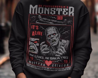 Moletom Frankenstein Está Vivo - Camiseta Monstro - Camiseta de Filme de Terror - Presente para Fã de Terror