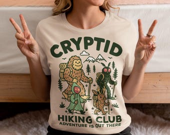 Cryptid Hiking Club T-Shirt - Bigfoot, Mothman, Flatwoods Monster, Jackalope Shirt - Cryptozoology Gift