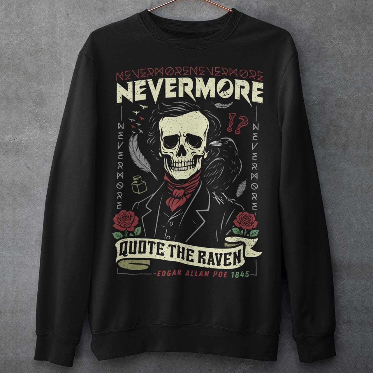 T-shirt Nevermore Sweat à Capuche - Corbeau Gothique Poe Poésie Sombre Style Littéraire