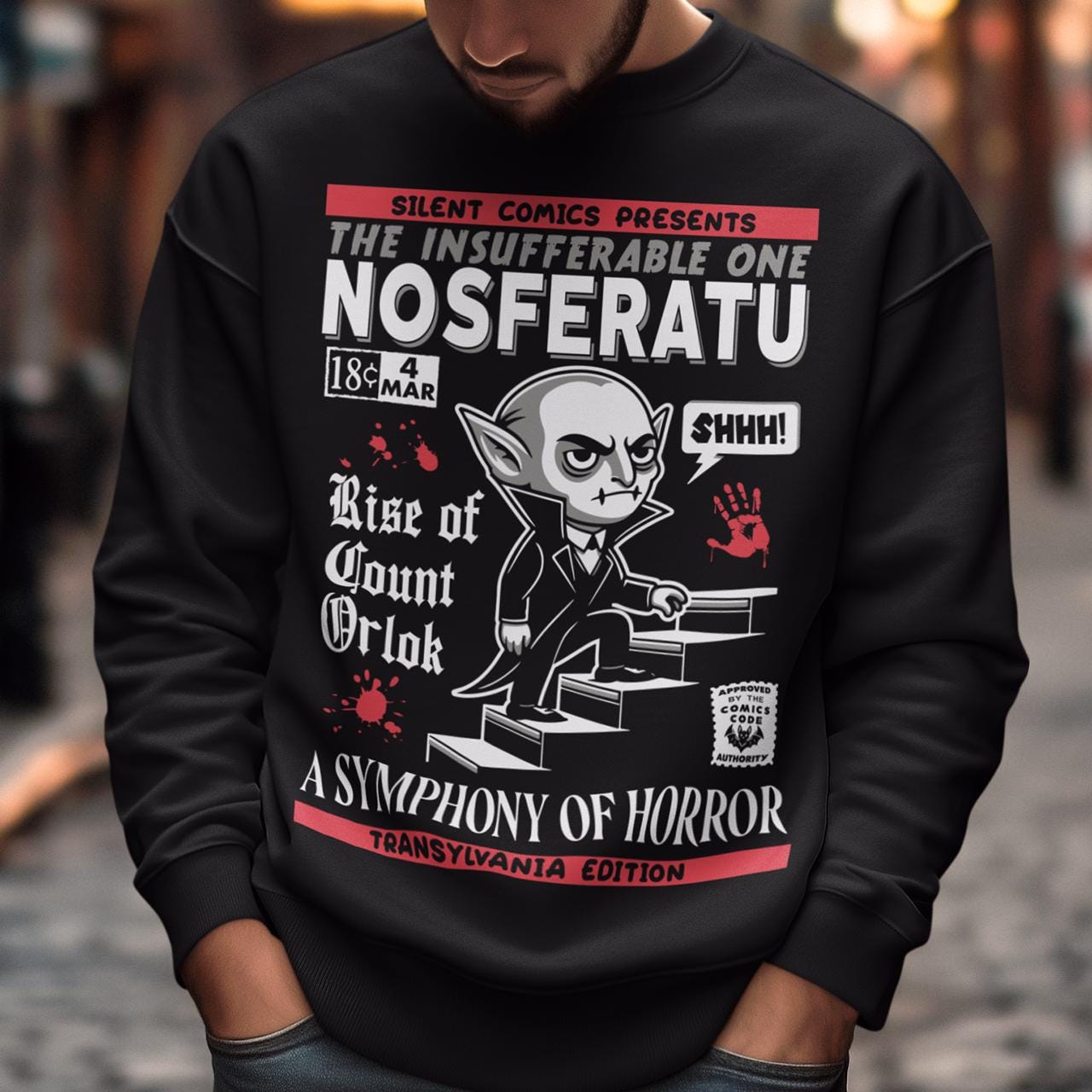 Nosferatu A Symphony Of Horror Sweatshirt - Blood - Horror Comic Book Shirt - Count Orlok Transylvania Gift