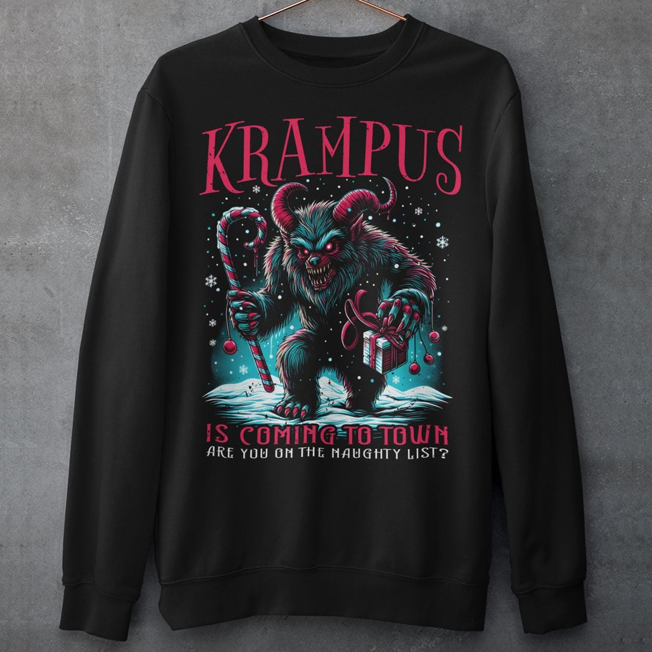 Krampus Is Coming To Town Sweatshirt - Naughty List Xmas Shirt - Horror Christmas Gift